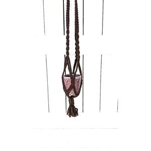 Vintage brown macrame long hanging boho beaded plant hanger